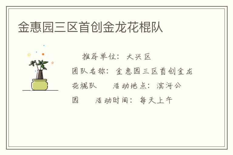 金惠园三区首创金龙花棍队