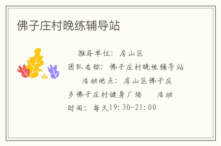 佛子庄村晚练辅导站