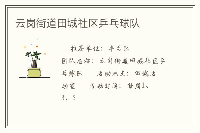 云岗街道田城社区乒乓球队