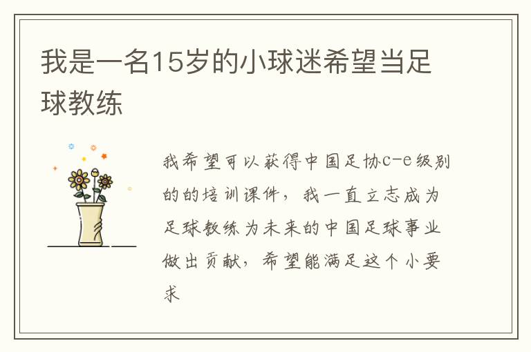 我是一名15岁的小球迷希望当足球教练