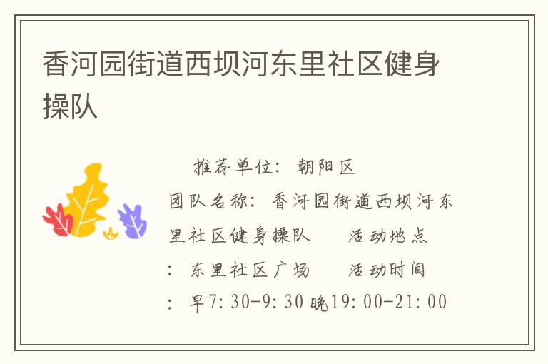 香河园街道西坝河东里社区健身操队