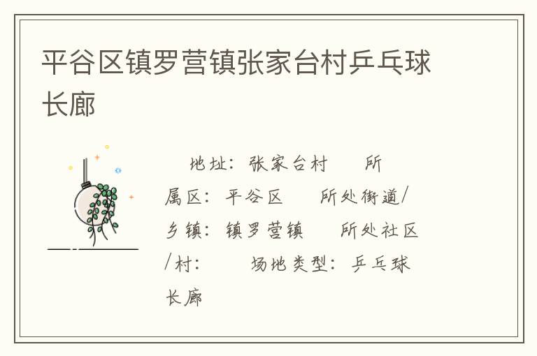 平谷区镇罗营镇张家台村乒乓球长廊