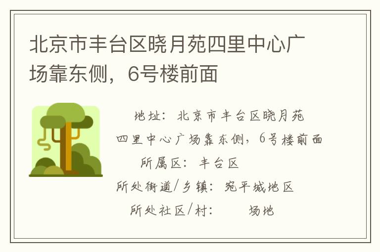 北京市丰台区晓月苑四里中心广场靠东侧，6号楼前面