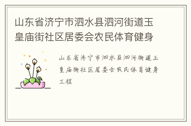 山东省济宁市泗水县泗河街道玉皇庙街社区居委会农民体育健身工程