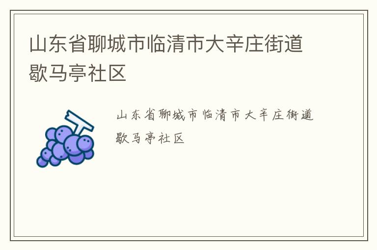 山东省聊城市临清市大辛庄街道歇马亭社区