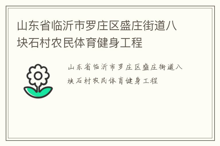 山东省临沂市罗庄区盛庄街道八块石村农民体育健身工程