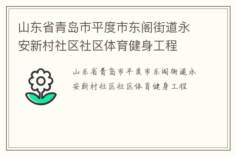 山东省青岛市平度市东阁街道永安新村社区社区体育健身工程