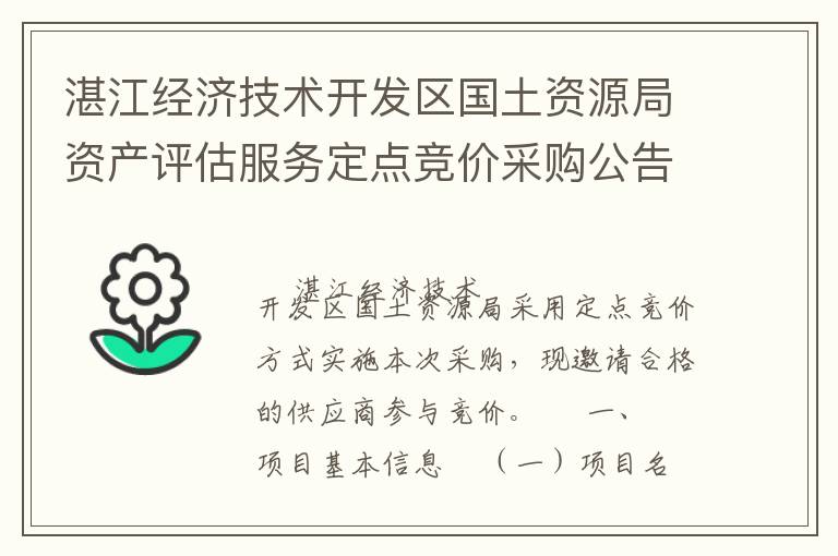 湛江经济技术开发区国土资源局资产评估服务定点竞价采购公告