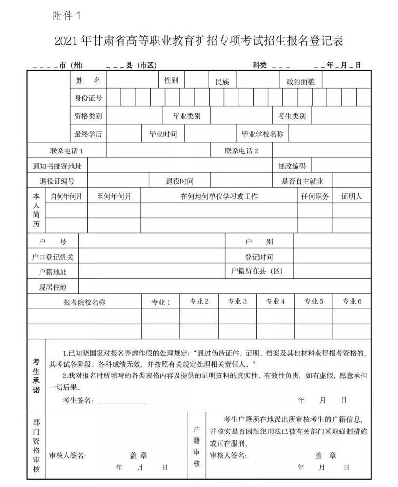 2021年甘肃省高等职业教育扩招专项考试网上报名时间确定