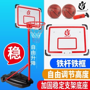 宏登2.4米儿童可升降篮球架青少年投篮框架室内户外带轮子篮球架互动游戏男孩女孩玩具 2.4米 赠2球升级加厚篮板带万向