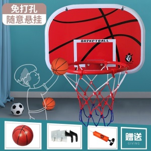 梦多福 篮球框 墙挂 免打孔悬挂式篮球架 儿童墙壁吊挂宿舍家用篮球框 室内成人宝宝投篮玩具篮筐 中号（一球+气筒+两种挂钩）