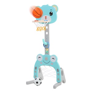 【声光感应】儿童玩具男孩2-3岁宝宝玩具两三四岁小孩玩具4-6岁益智亲子室内篮球架可升降音乐投篮框 蓝色小熊款【含2个球+故事机+套圈+打气筒】