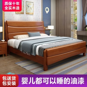 中式实木床 橡木床 1.8米1.5m双人床 1.2米单人床 现代简约床高箱储物床卧室家具602