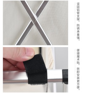 空间优品 脏衣篮 铝制X型收纳筐牛津布袋分隔脏衣篓